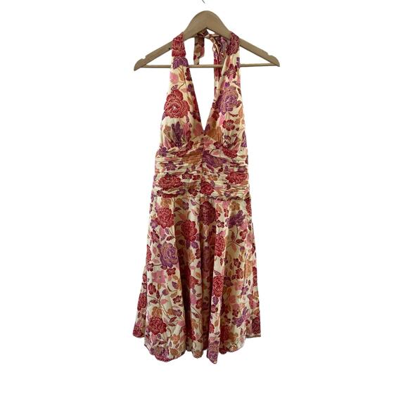 Philip Decaprio Womens Halter Neck Floral Mini Summer Dress Padded Size 8 | P303 - Picture 1 of 16